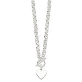 Sterling Silver Engraveable Heart Disc on Fancy Link Toggle 18in Necklace